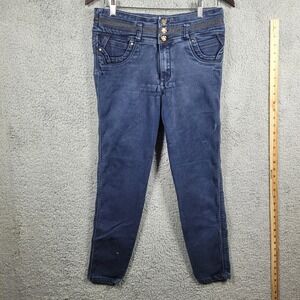 Womens FREE LIFE Denim Jeans High Waist Skinny‎ Pants Gold Button Accents